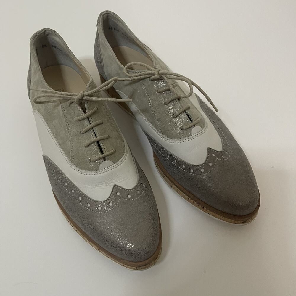 Paul Green grey and white leather wingtip oxford lace-up shoes UK 6.5 US 9